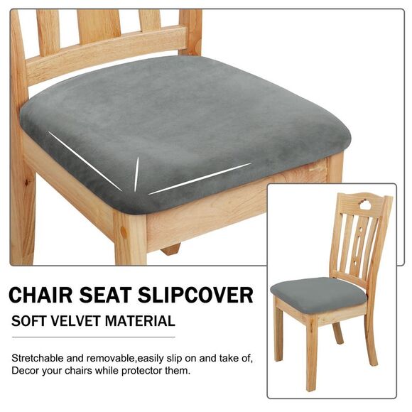 4Pcs Velvet Dinning Chair Seat Cover Slipcovers Gray - Picture 5 of 6